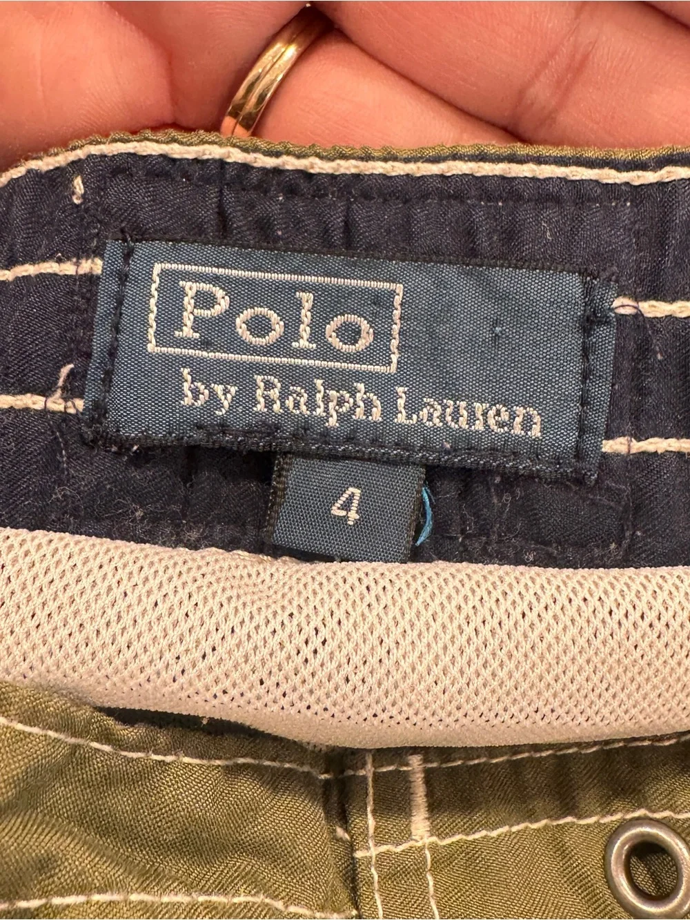 Polo by Ralph Lauren Olive Green Swim Trunks with Navy Polo Logo Boys 4T